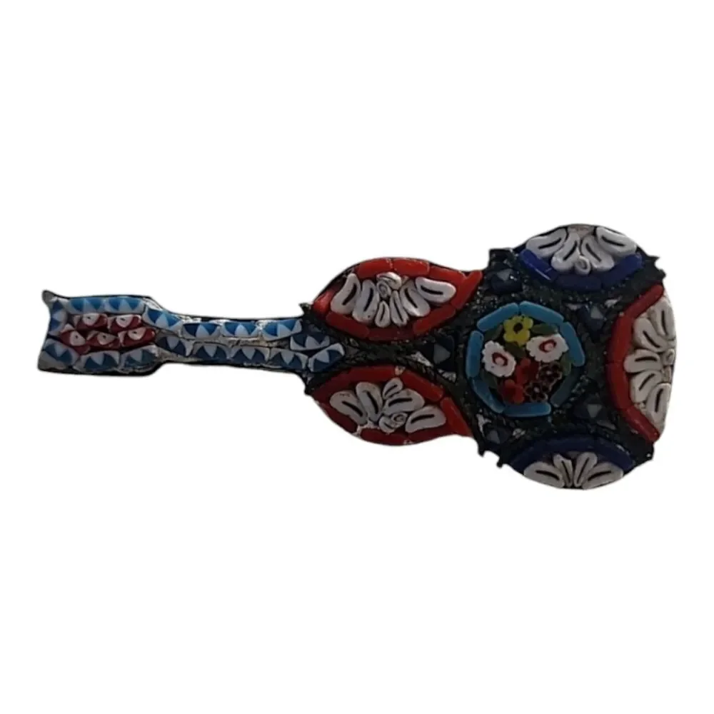 VINTAGE Micromosaic guitar brooch pin Italian Mid Century